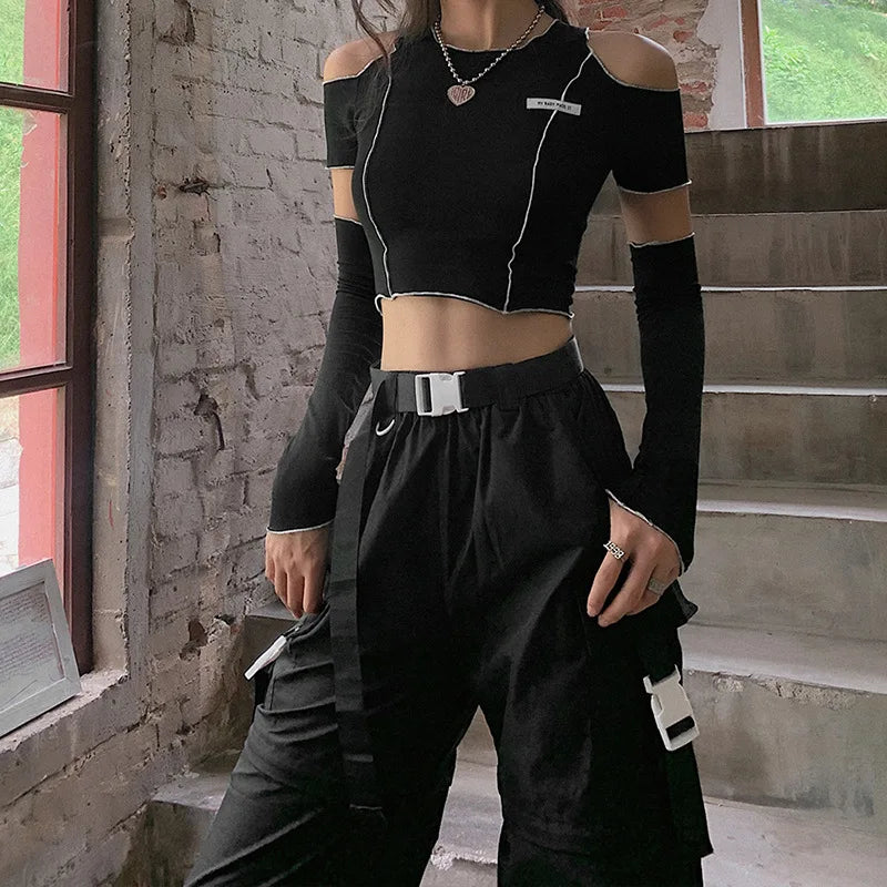 NoirFusion Gothic Ruffle Crop Top