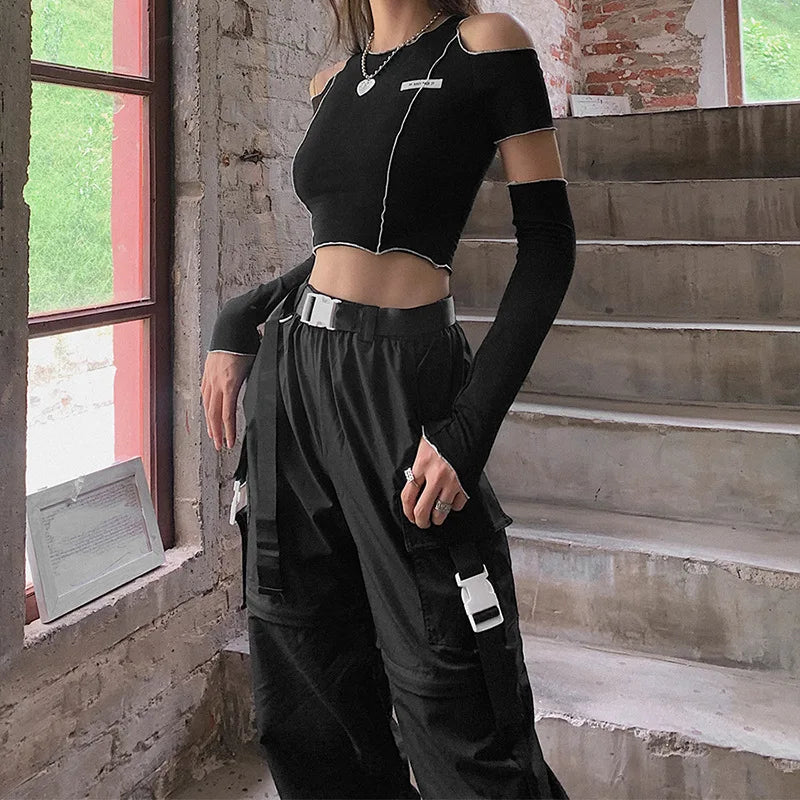 NoirFusion Gothic Ruffle Crop Top