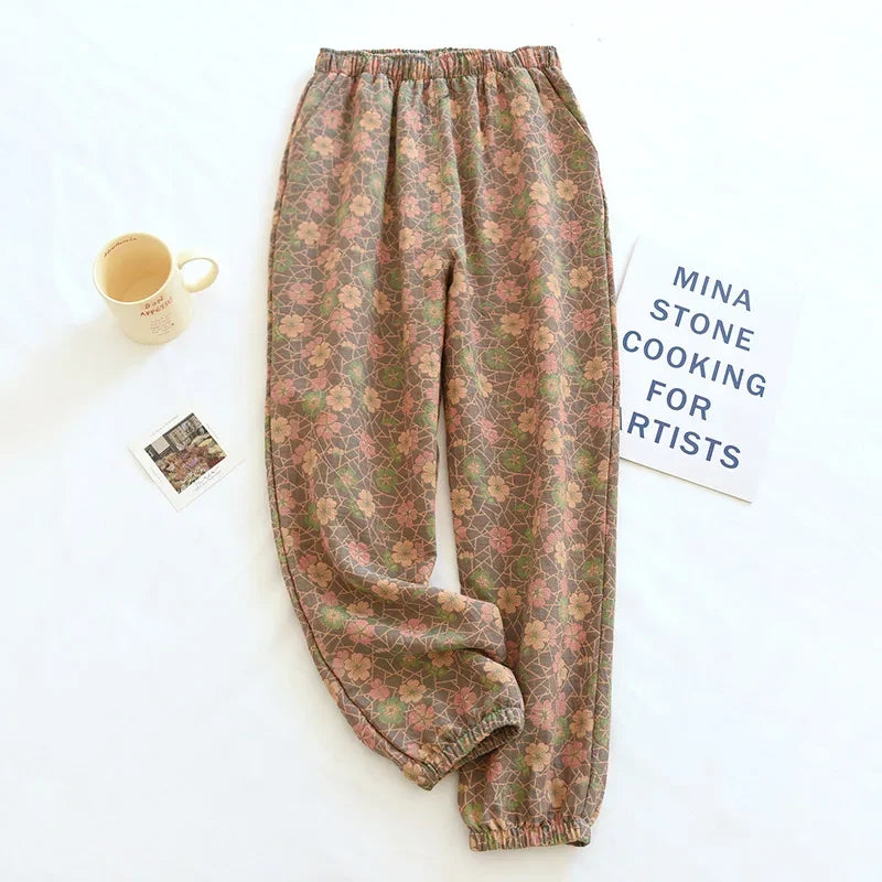 Cotton Crepe Leaf Lounge Pants