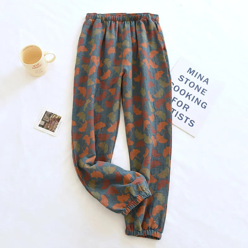 Cotton Crepe Leaf Lounge Pants