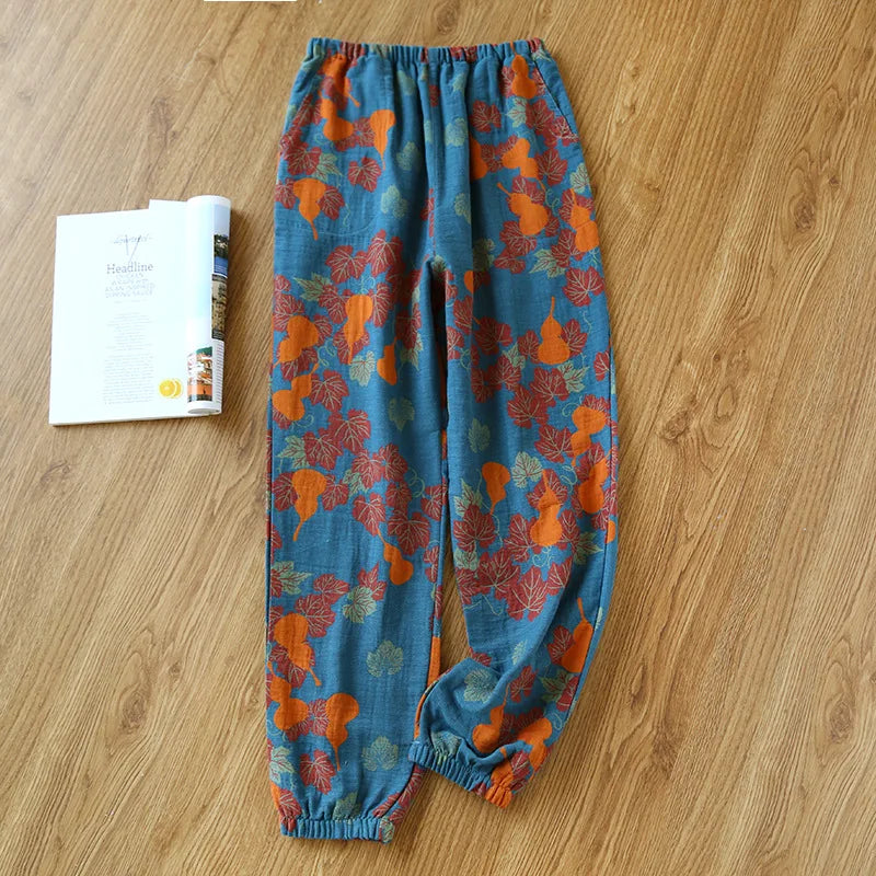 Cotton Crepe Leaf Lounge Pants