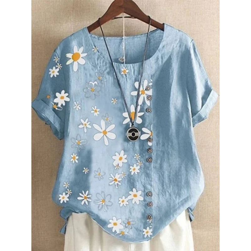 Sunshine Daisy Plus Size Linen Blouse