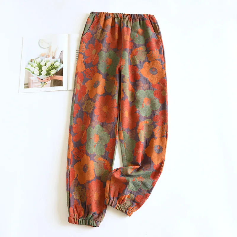 Cotton Crepe Leaf Lounge Pants