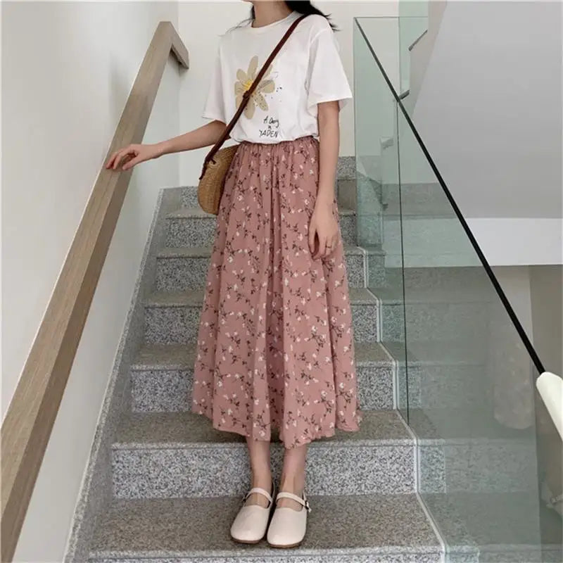 BlossomBreeze Vintage Floral A-line Skirt