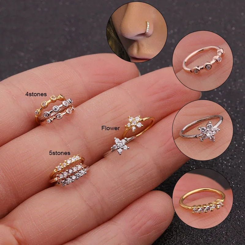 SparklePetals Zircon Nose Ring Set