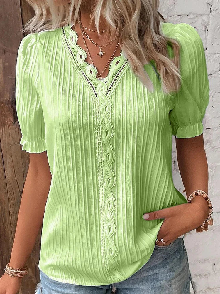 Summer Chic V-Neck Hollow Short Sleeve Blouse