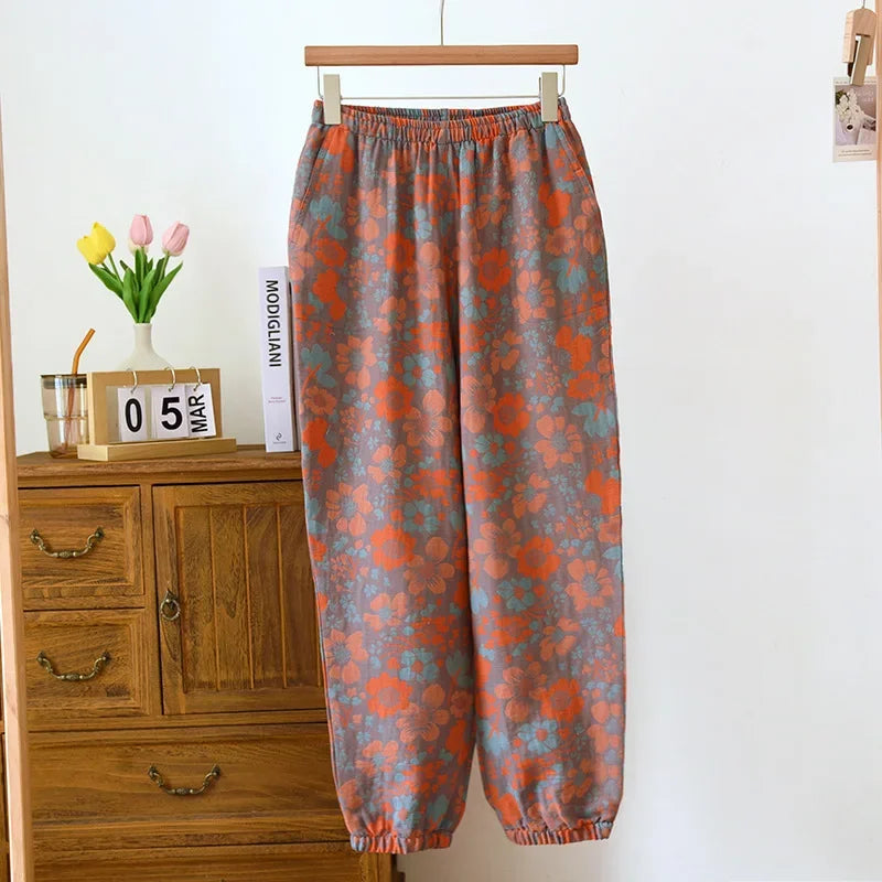 Cotton Crepe Leaf Lounge Pants