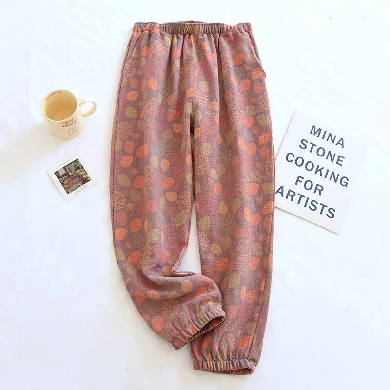 Cotton Crepe Leaf Lounge Pants