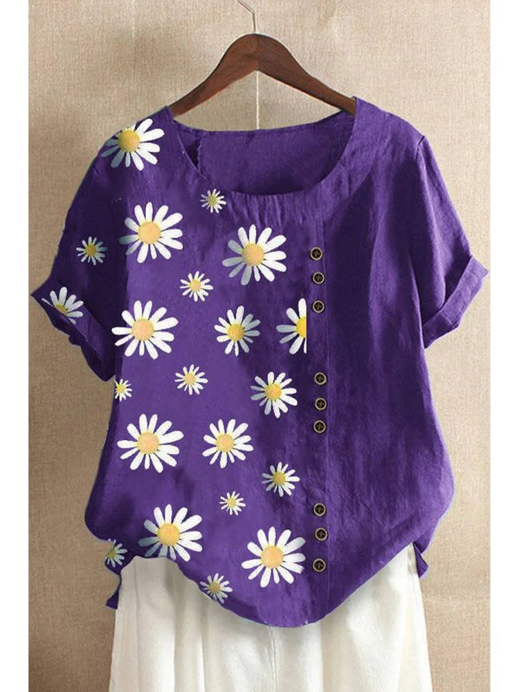 Sunshine Daisy Plus Size Linen Blouse