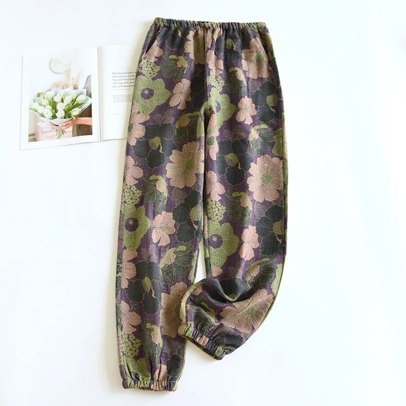 Cotton Crepe Leaf Lounge Pants