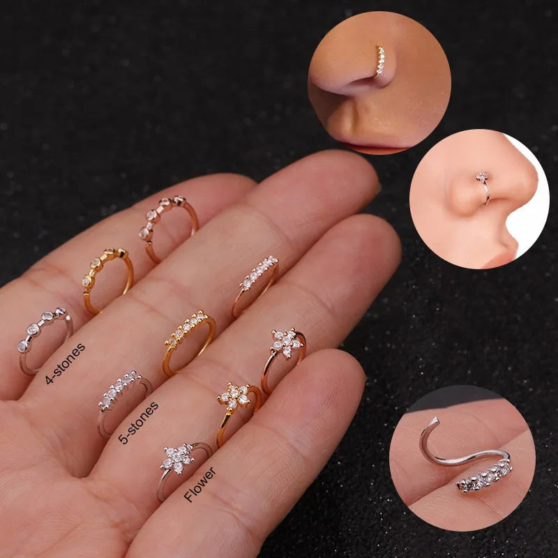 SparklePetals Zircon Nose Ring Set