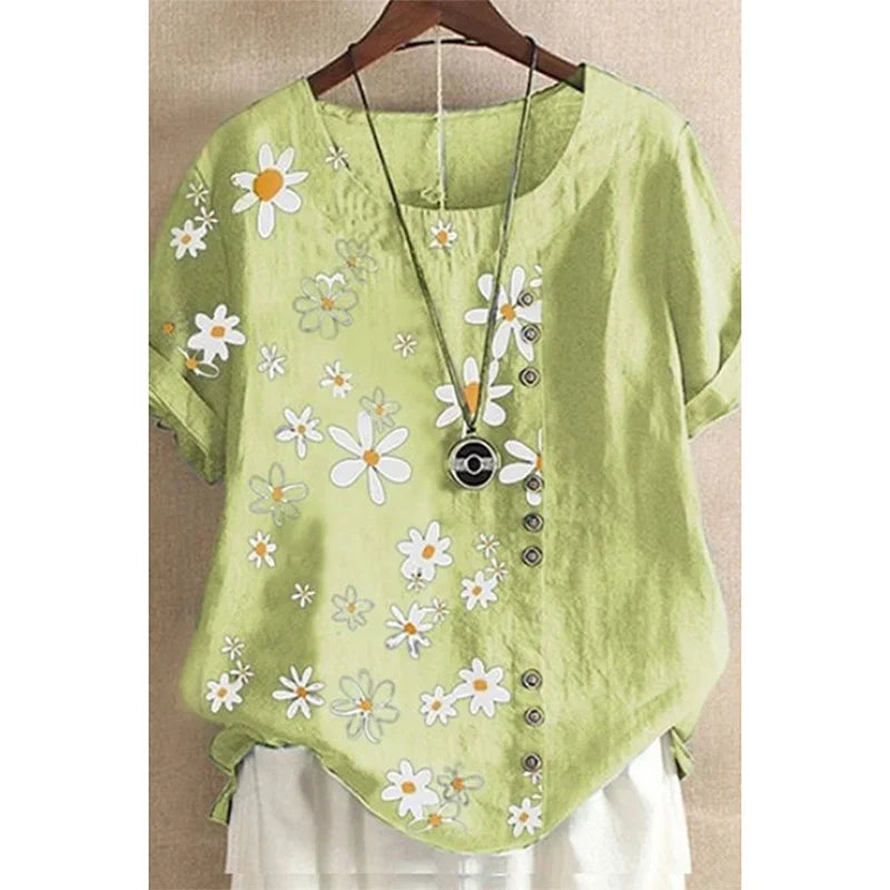 Sunshine Daisy Plus Size Linen Blouse