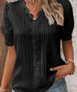 Summer Chic V-Neck Hollow Short Sleeve Blouse