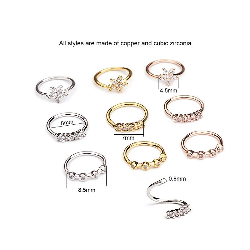 SparklePetals Zircon Nose Ring Set