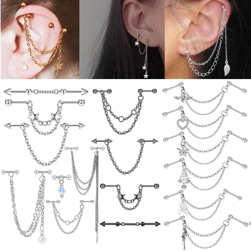 TrendyLink Double Piercing Chain Earrings