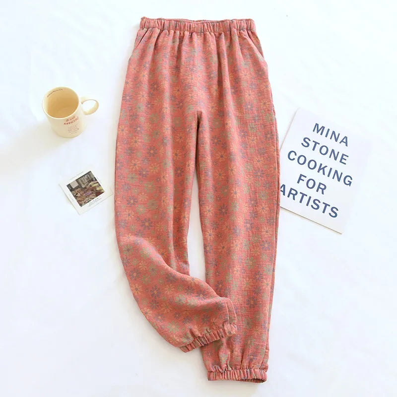 Cotton Crepe Leaf Lounge Pants