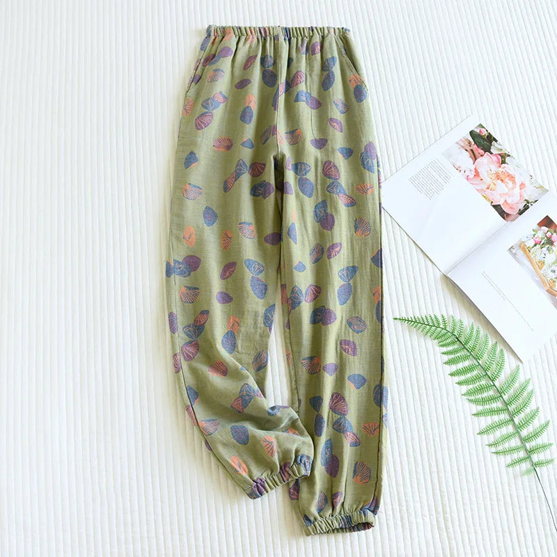 Cotton Crepe Leaf Lounge Pants