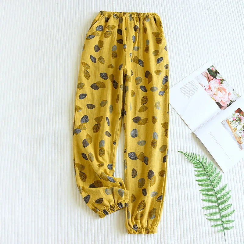 Cotton Crepe Leaf Lounge Pants