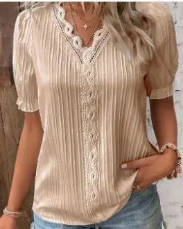 Summer Chic V-Neck Hollow Short Sleeve Blouse