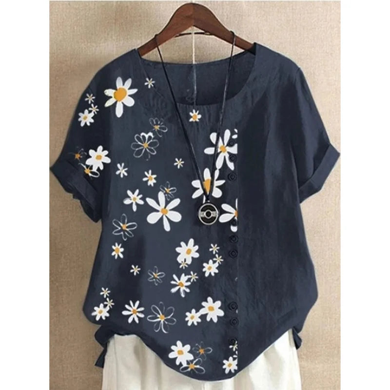 Sunshine Daisy Plus Size Linen Blouse