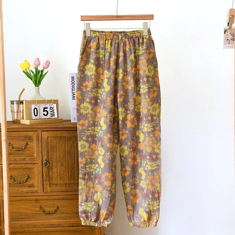 Cotton Crepe Leaf Lounge Pants