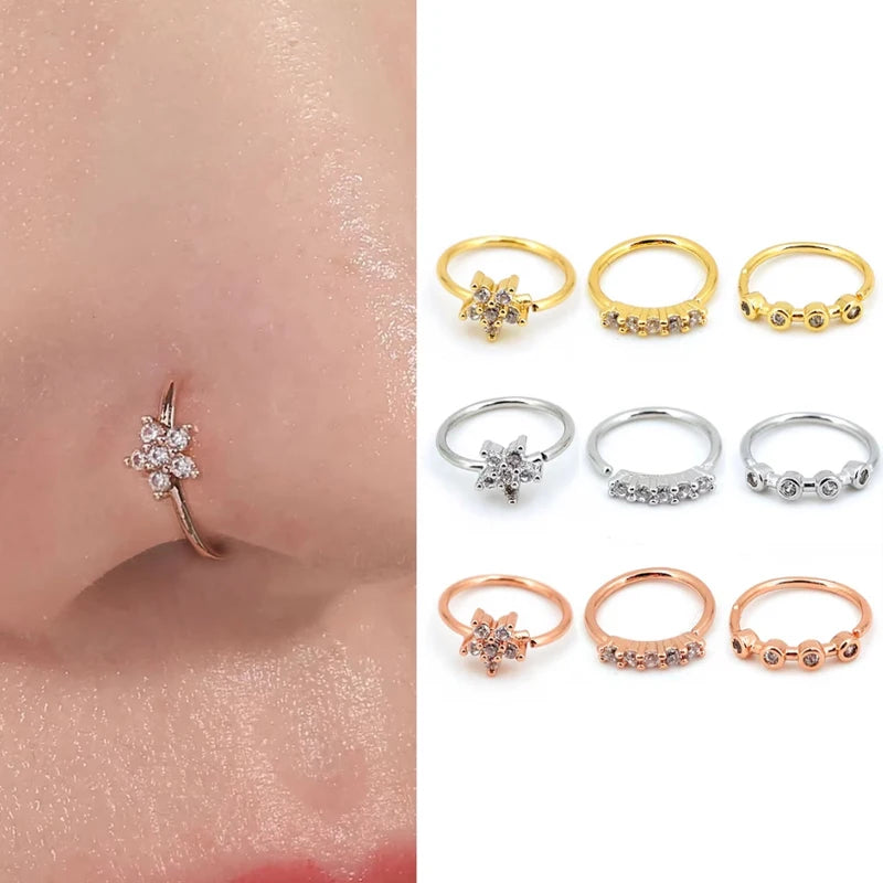 SparklePetals Zircon Nose Ring Set