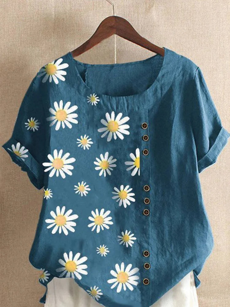 Sunshine Daisy Plus Size Linen Blouse